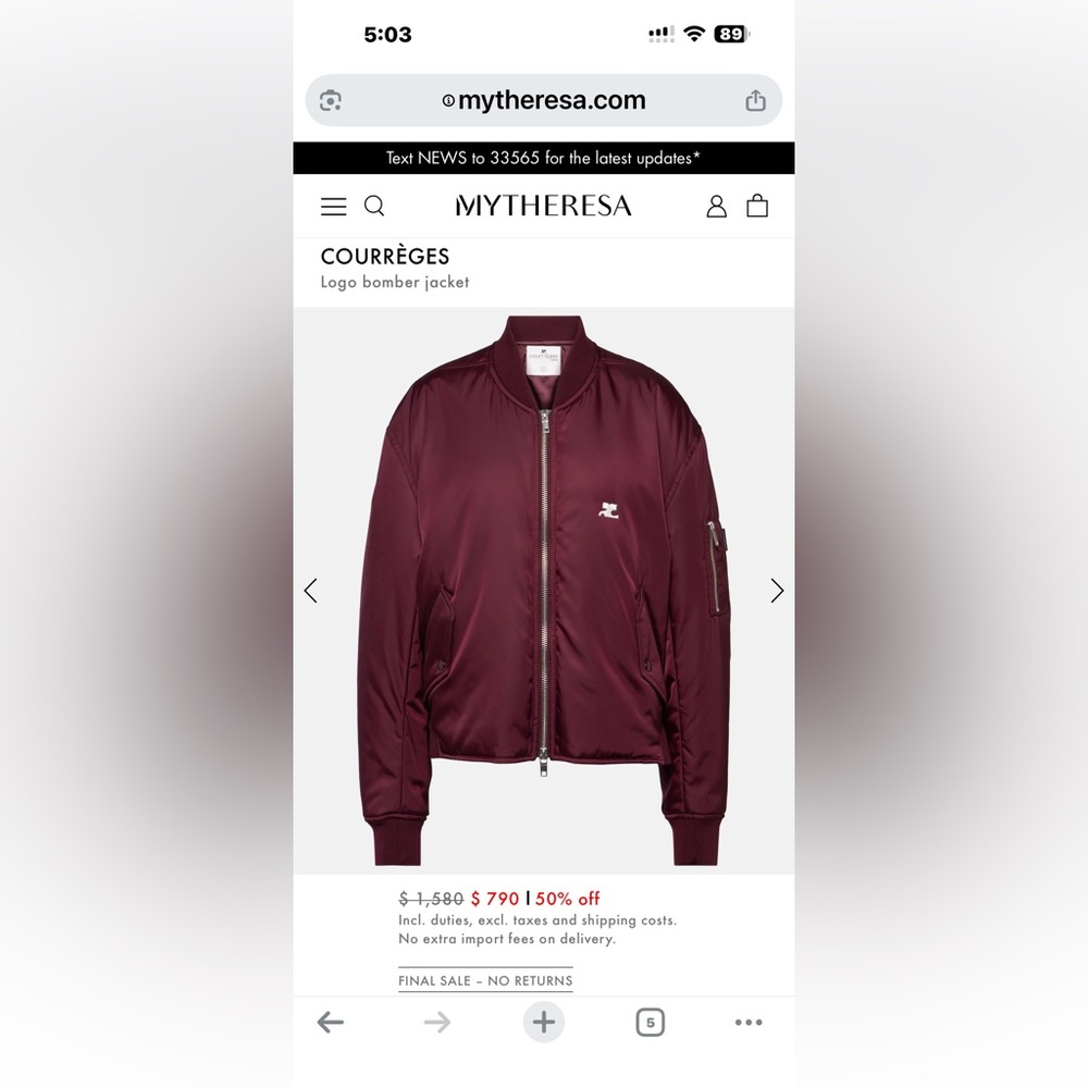 Courteges women Burgundy Bomber Jacket purple red in M